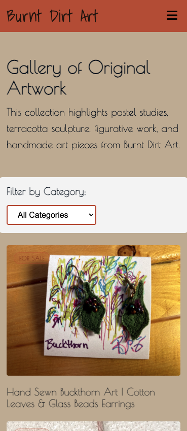 Burnt Dirt Art website preview mobile preview