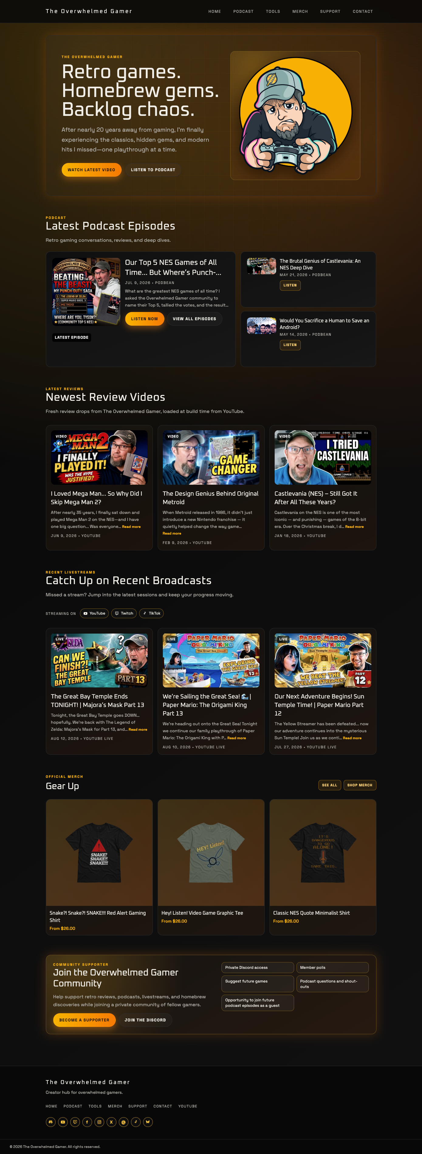 The Overwhelmed Gamer website screenshot